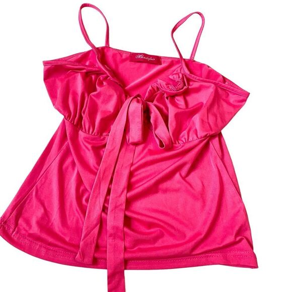 Lash Next Door Boutique Barbie Pink Summer Tie Front Tank Top Size Small - Picture 2 of 4